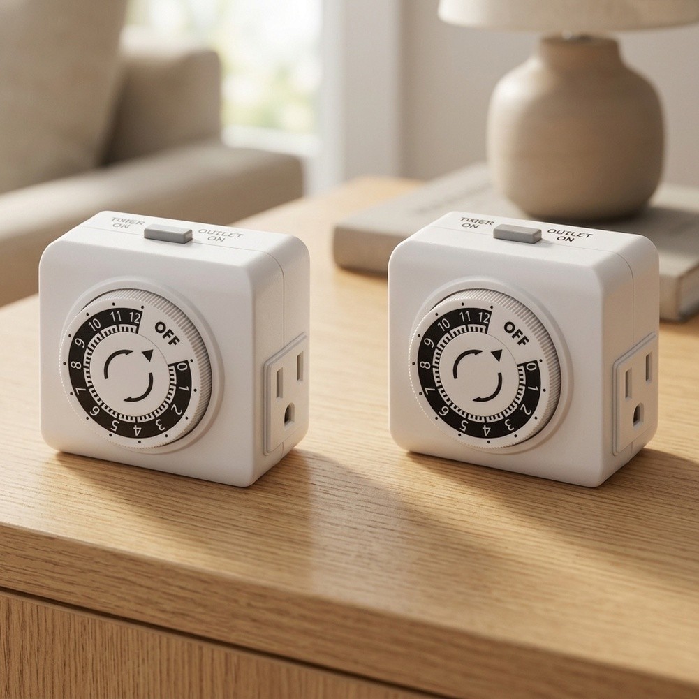 Timer Dual Outlet - عبوة من قطعتين، مقبس مؤقت ميكانيكي